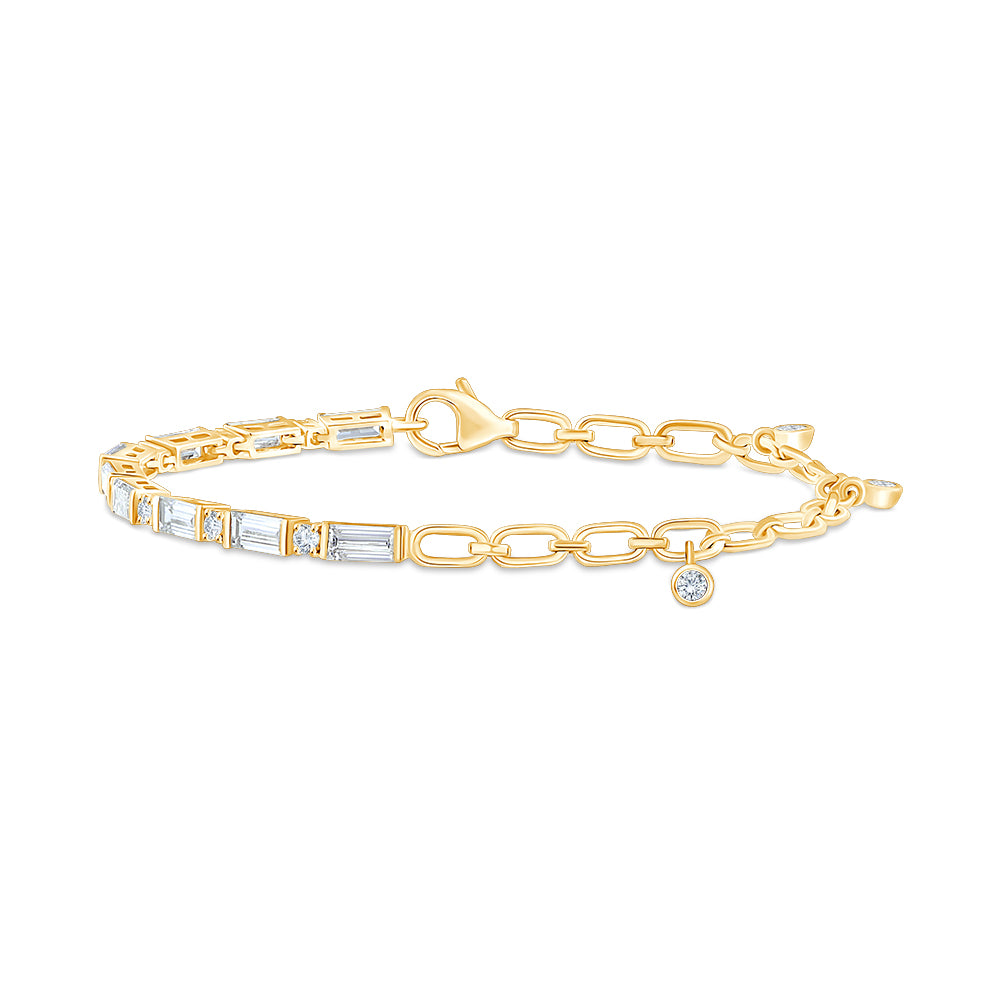 Baguette  Brilliant Cut Alternating Bar Chain Bracelet