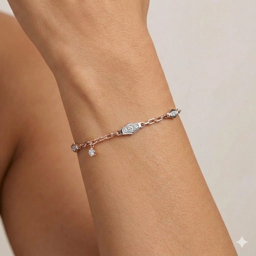 Brilliant Cut Bar Link Paperclip Chain Bracelet
