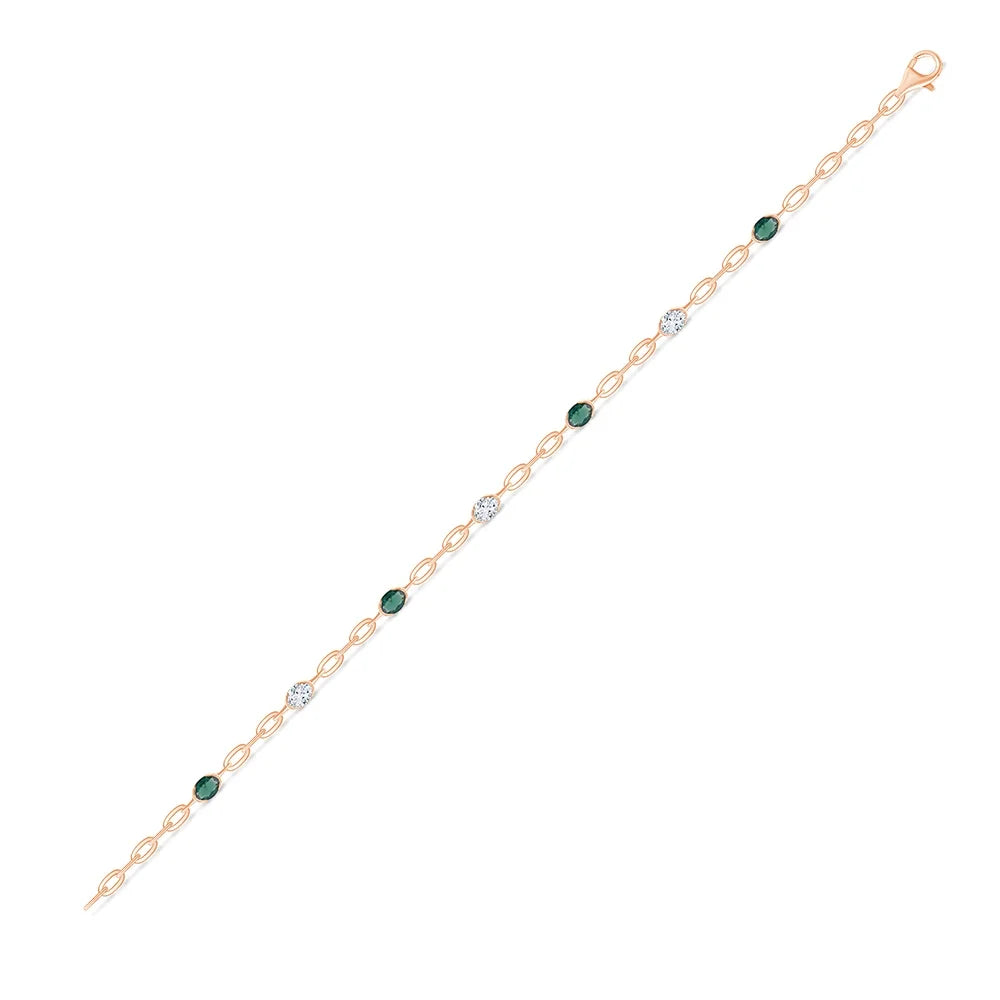 Oval Cut Diamond and SemiPrecious Emerald Station Bracelet