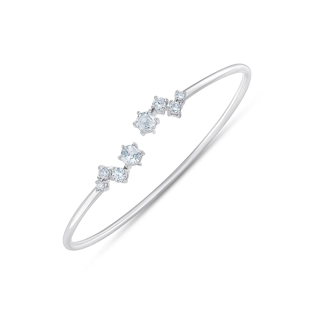 Hexagon and Brilliant Cut Open Tube Bracelet