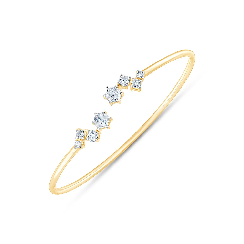 Hexagon and Brilliant Cut Open Tube Bracelet