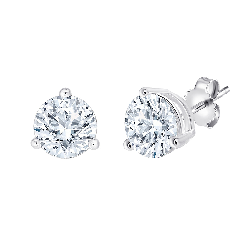 4 Carat Brilliant Cut Three Prong Solitaire Studs Earrings 