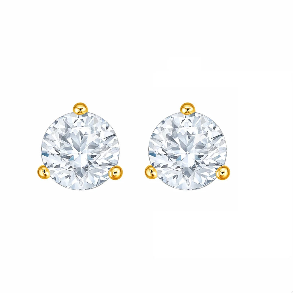 4 Carat Brilliant Cut Three Prong Solitaire Studs Earrings 