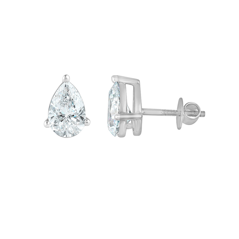 3 Carat Pear Cut Solitaire Stud Earrings