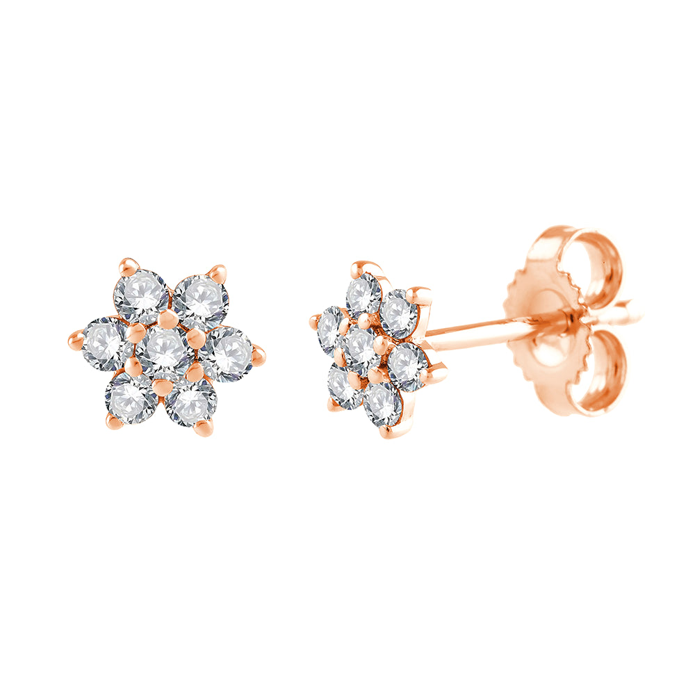 Brilliant Cut Floral Stud Earrings 