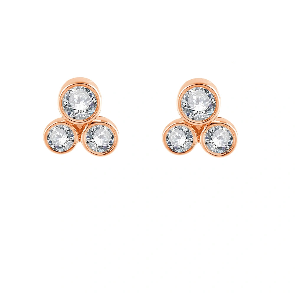 Brilliant Cut Three Stone Stud Earrings