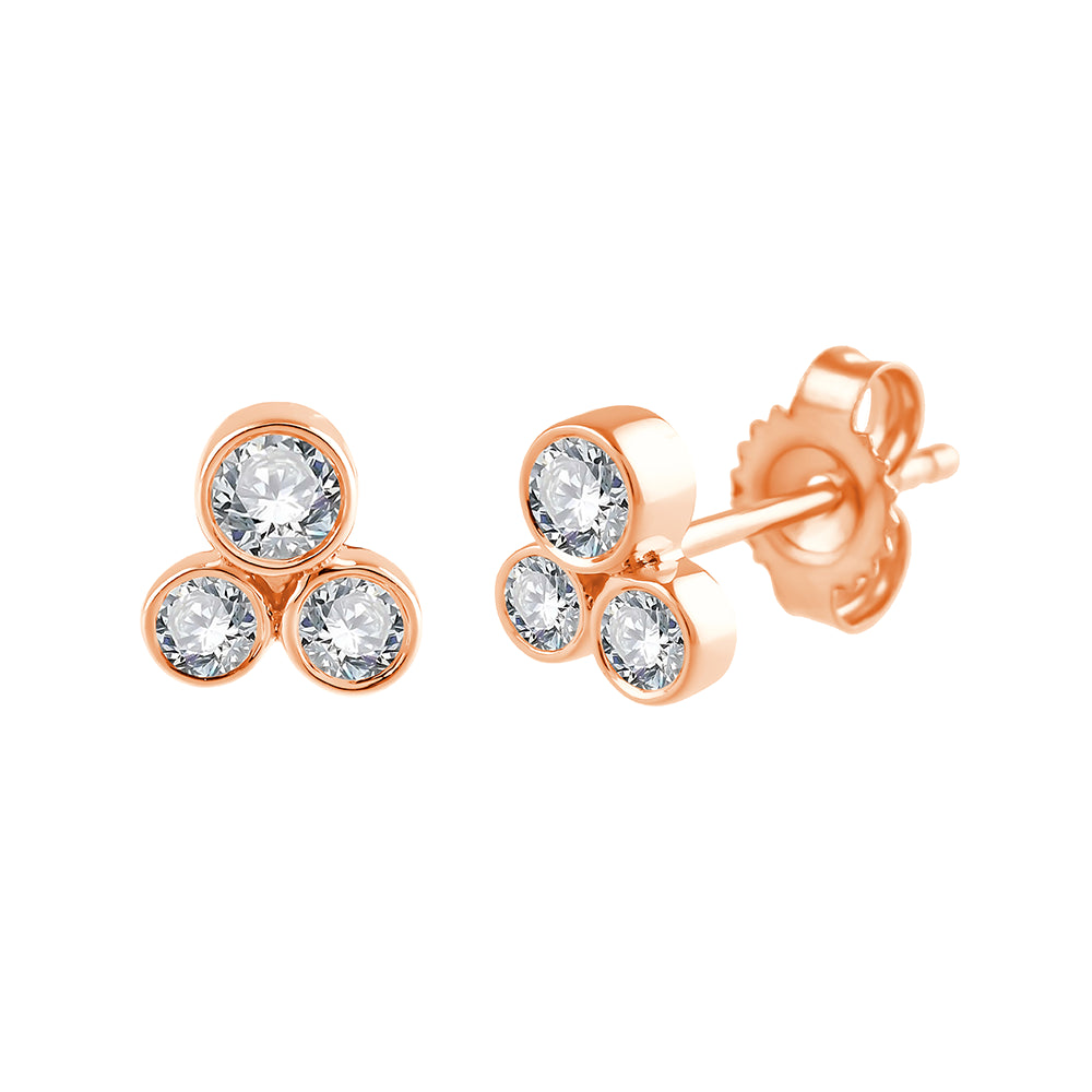 Brilliant Cut Three Stone Stud Earrings