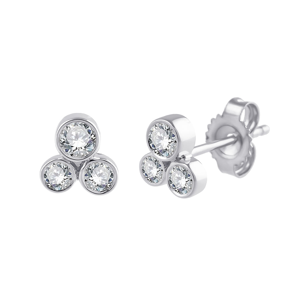 Brilliant Cut Three Stone Stud Earrings