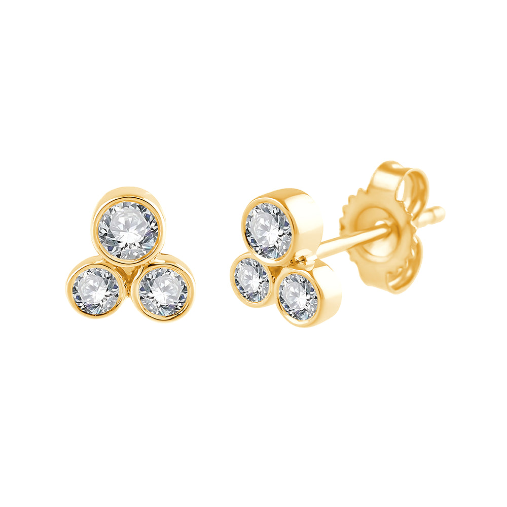 Brilliant Cut Three Stone Stud Earrings