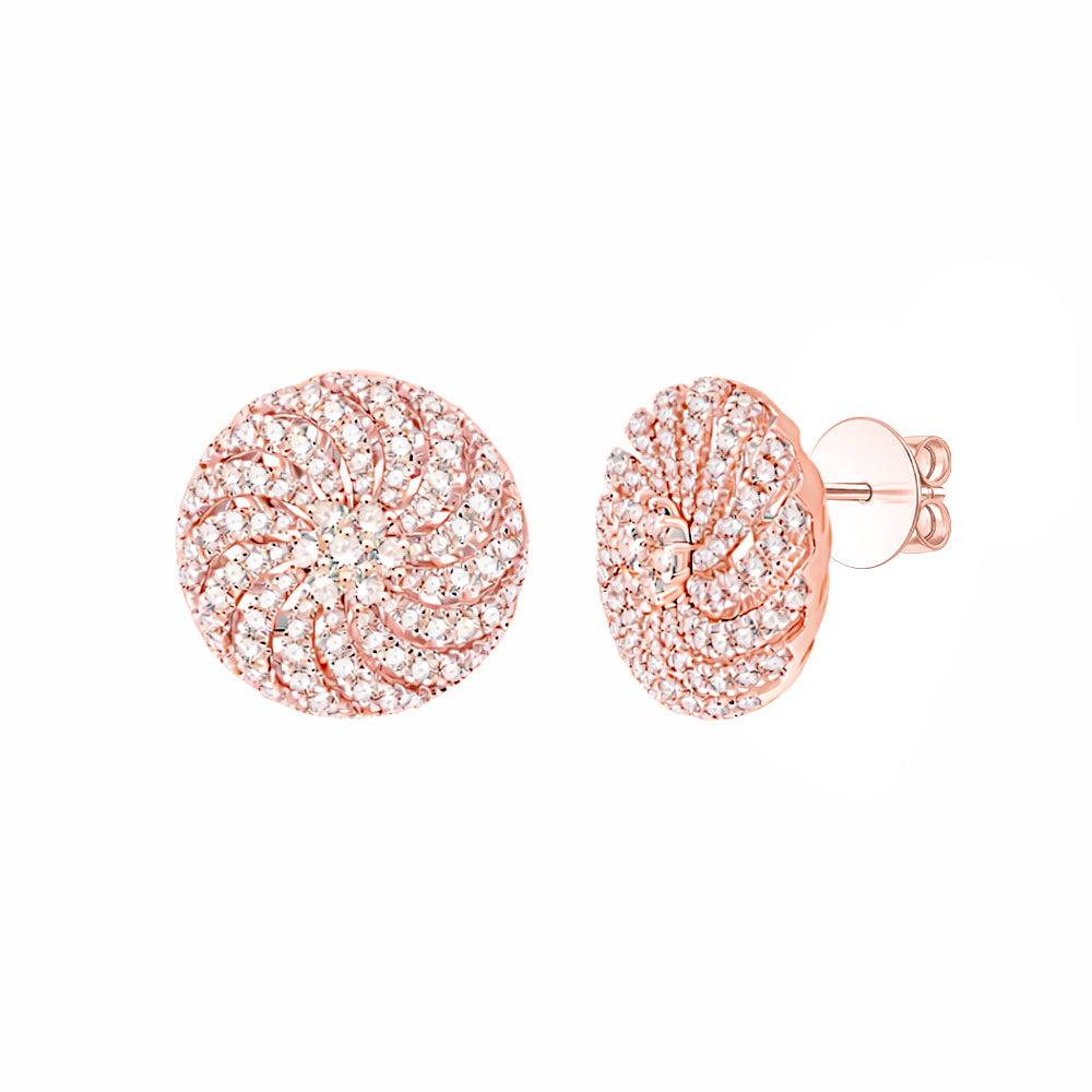 Brilliant Cut Swirl Disc Stud Earrings