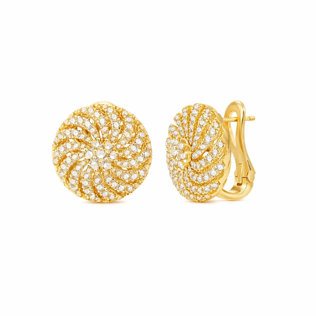 Brilliant Cut Swirl Disc Stud Earrings