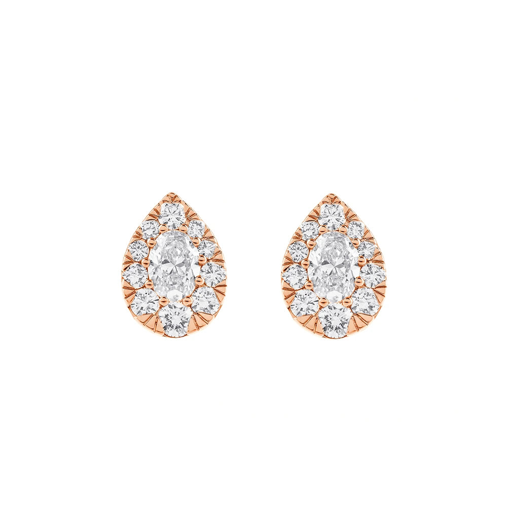 075 Carat Pear Cut Halo Stud Earrings 
