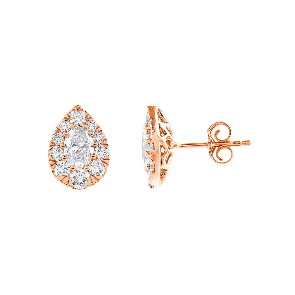 075 Carat Pear Cut Halo Stud Earrings 