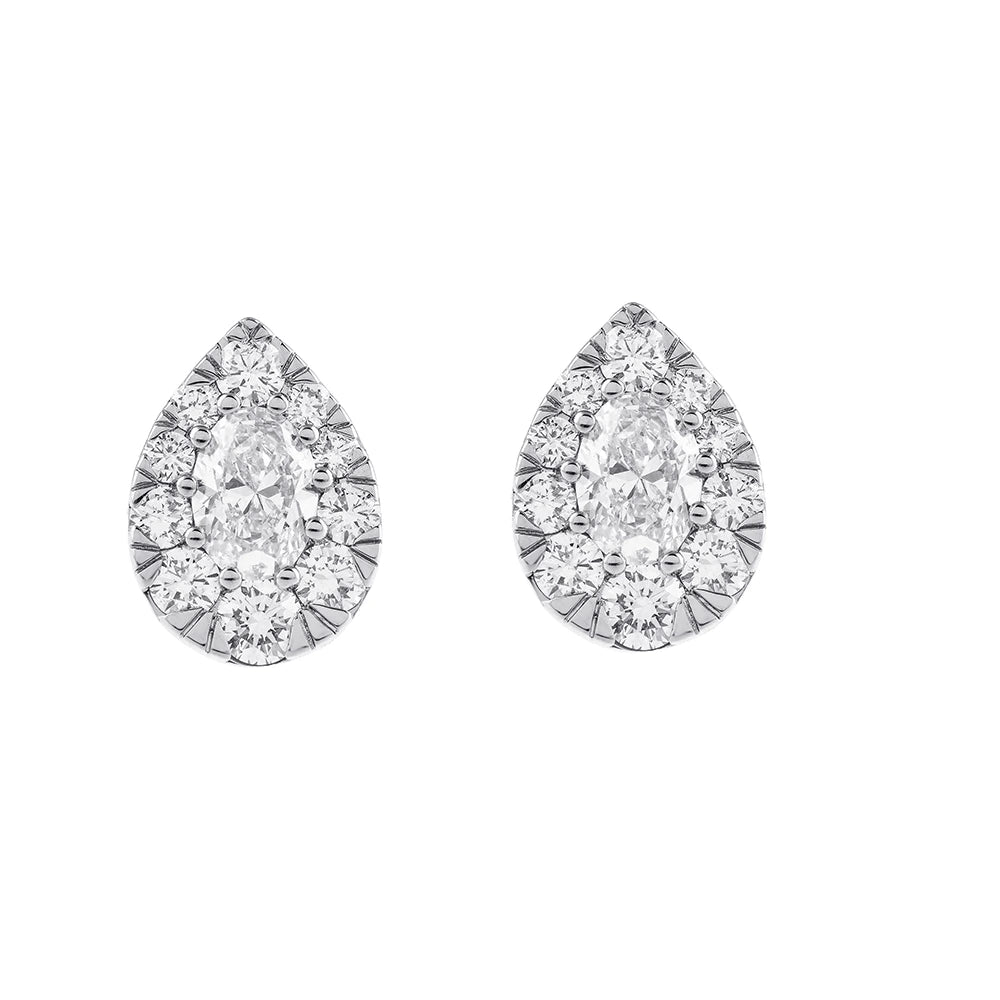 075 Carat Pear Cut Halo Stud Earrings 