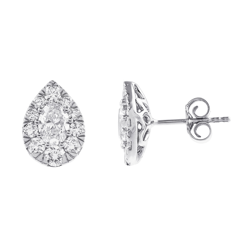 075 Carat Pear Cut Halo Stud Earrings 