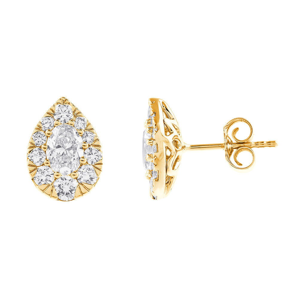 075 Carat Pear Cut Halo Stud Earrings 