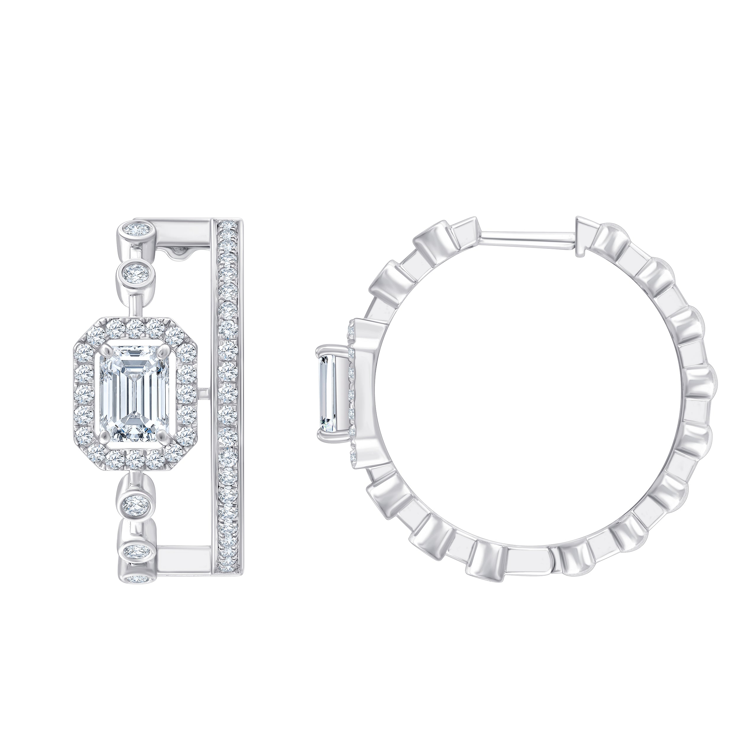 Mixed Cut Halo Hoop Earrings