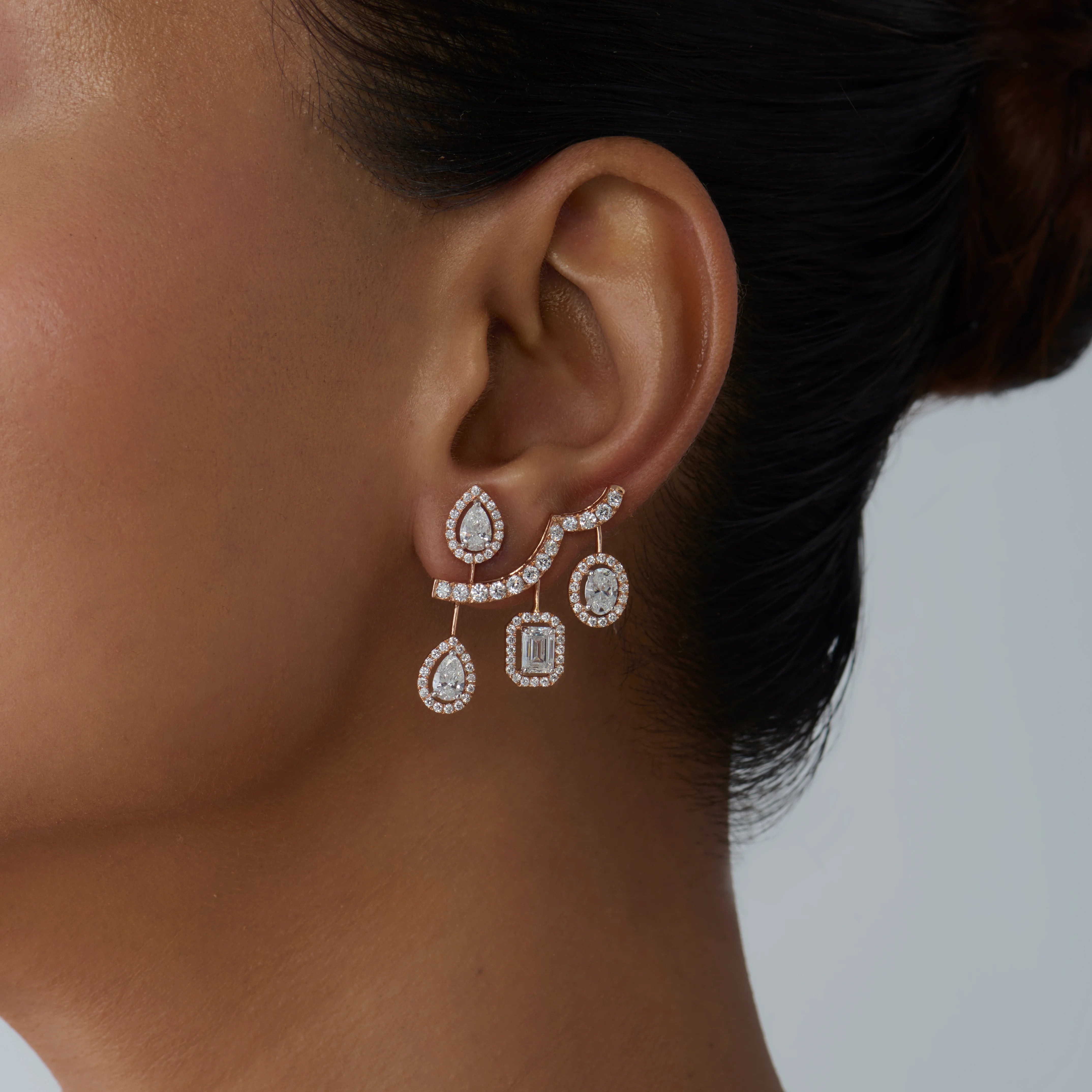 Mixed Cut Halo Climber Earrings 