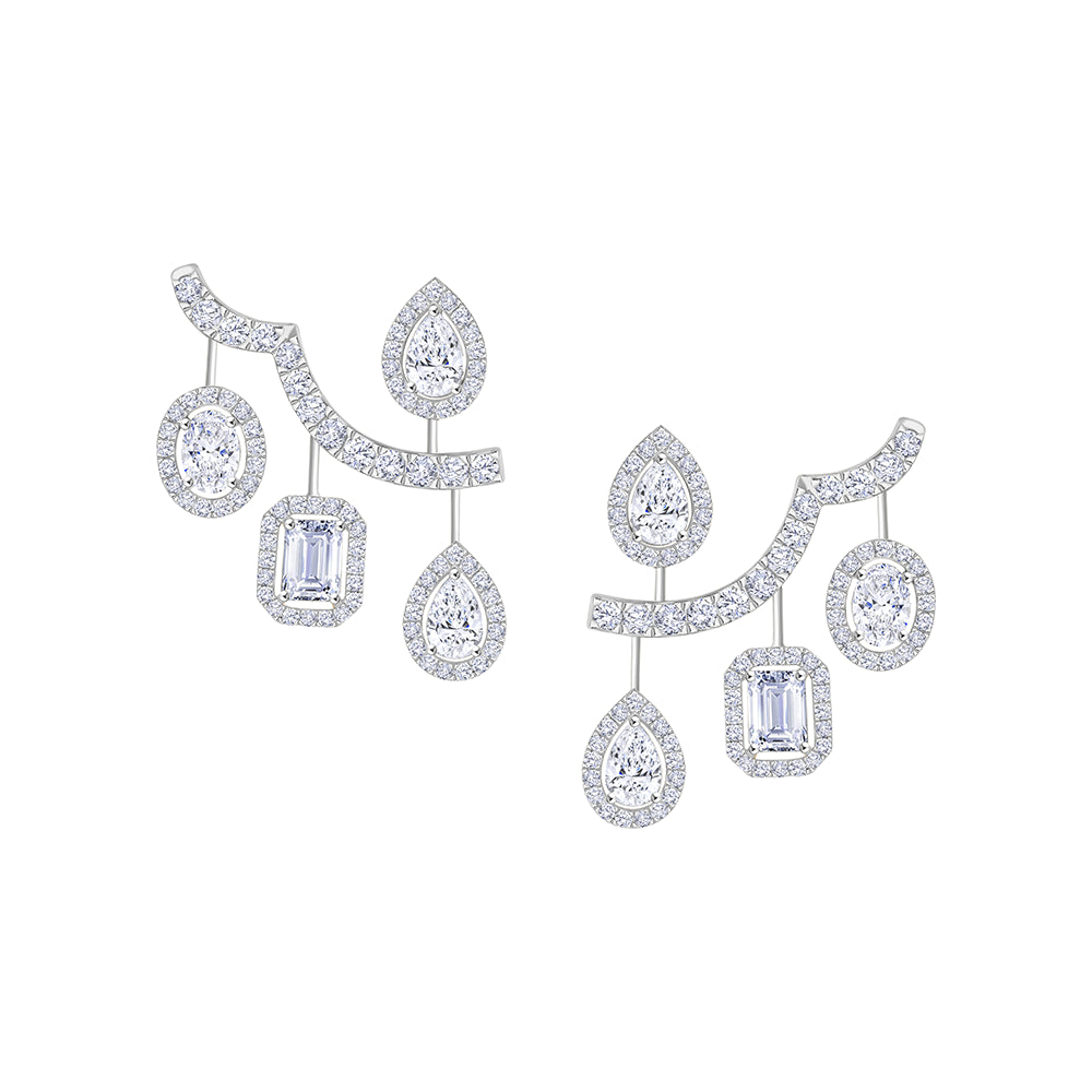 Mixed Cut Halo Climber Earrings 