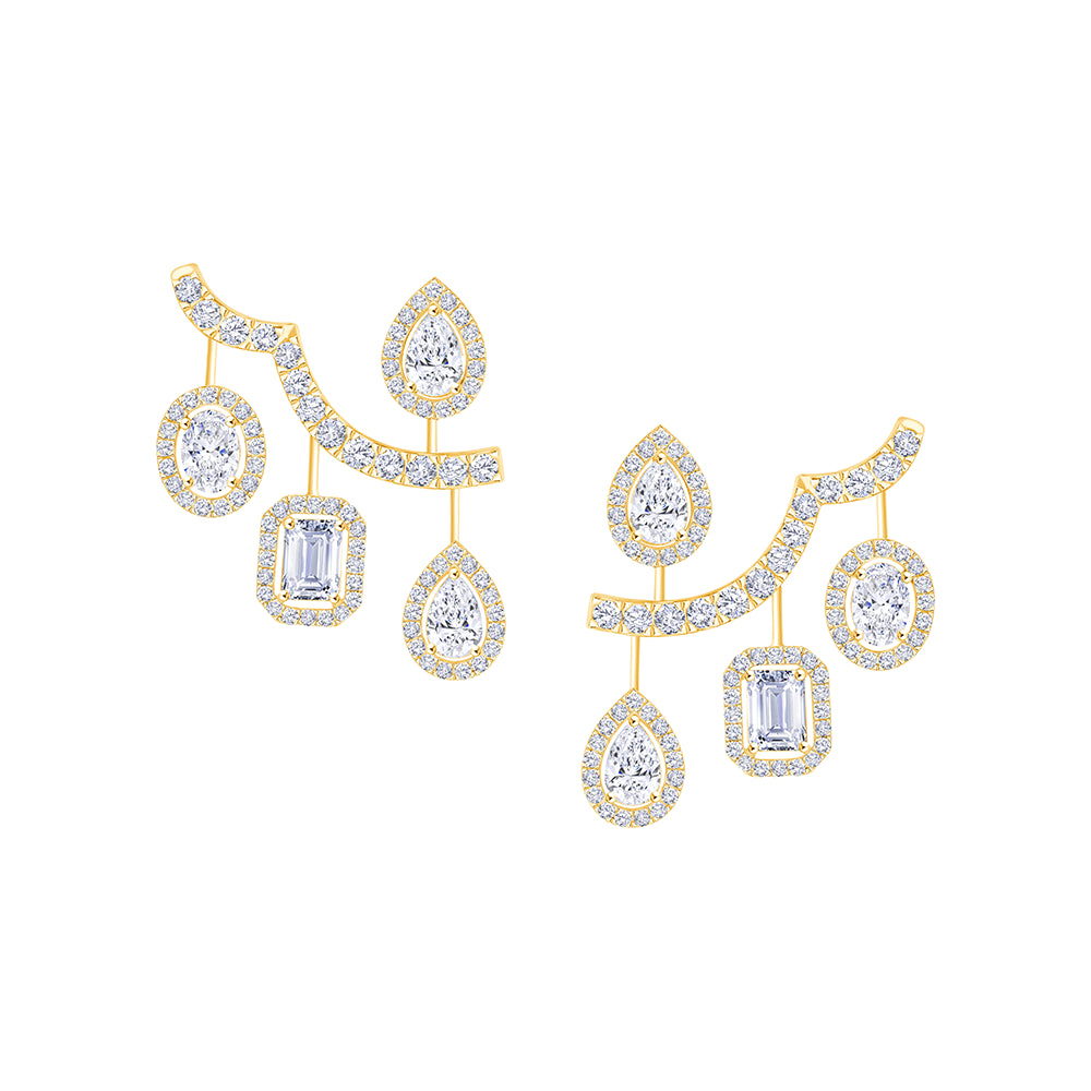 Mixed Cut Halo Climber Earrings 