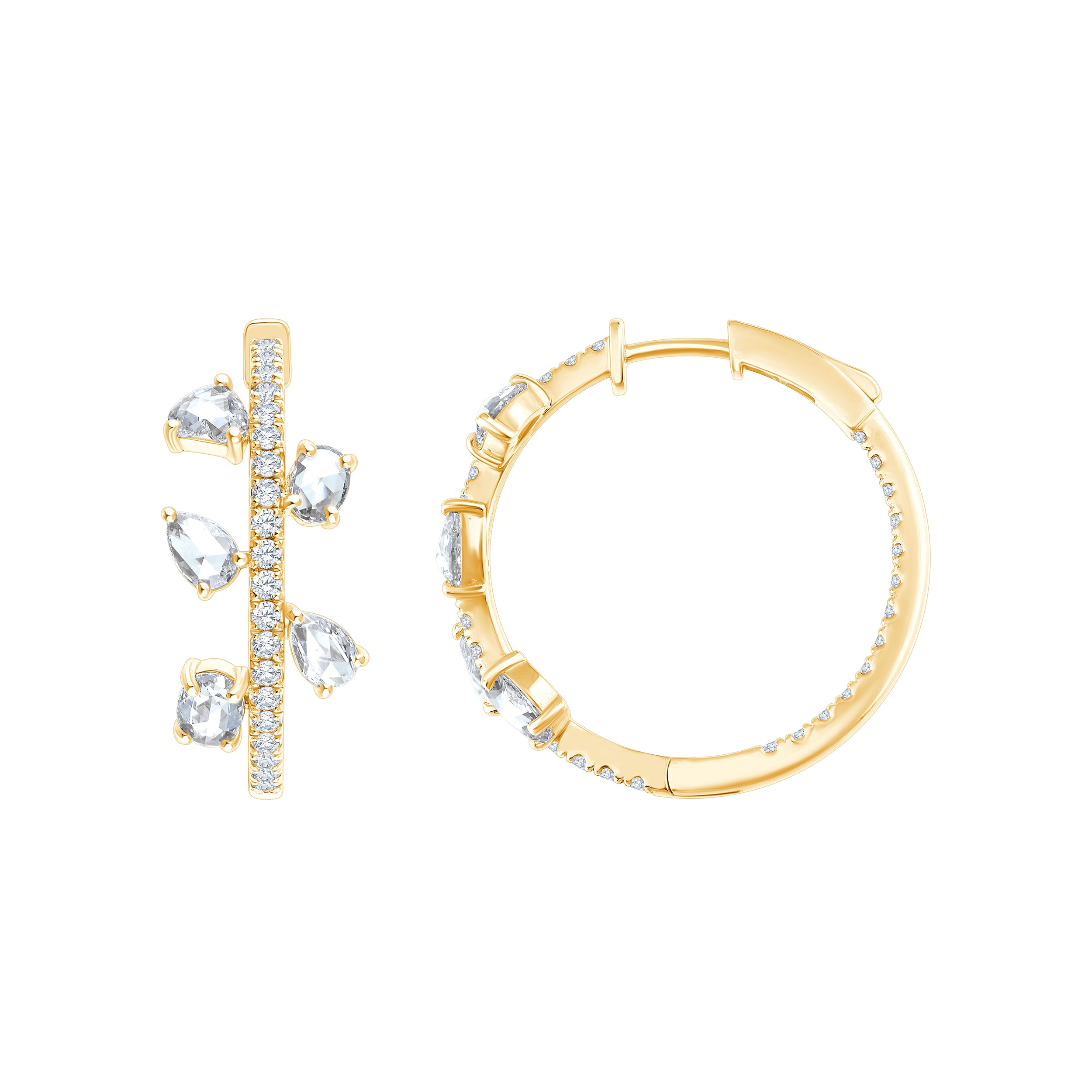 Rose Cut  Brilliant Cut Botanical Hoop Earrings
