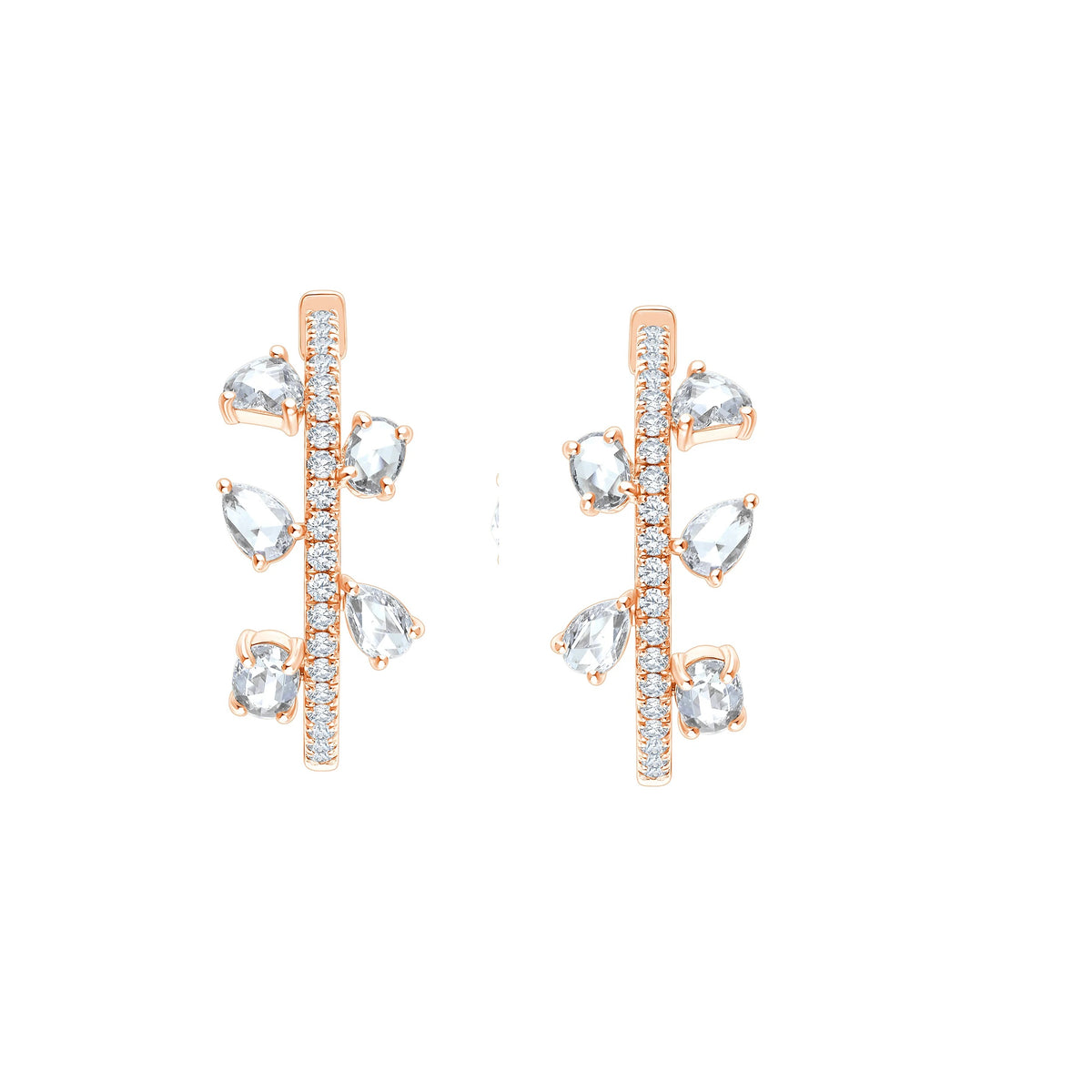 Rose Cut & Brilliant Cut Botanical Hoop Earrings