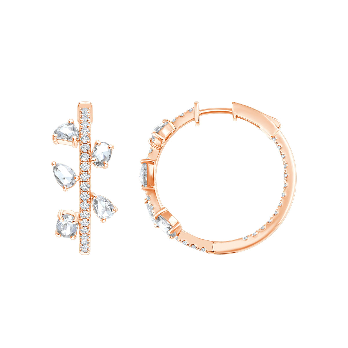 Rose Cut & Brilliant Cut Botanical Hoop Earrings