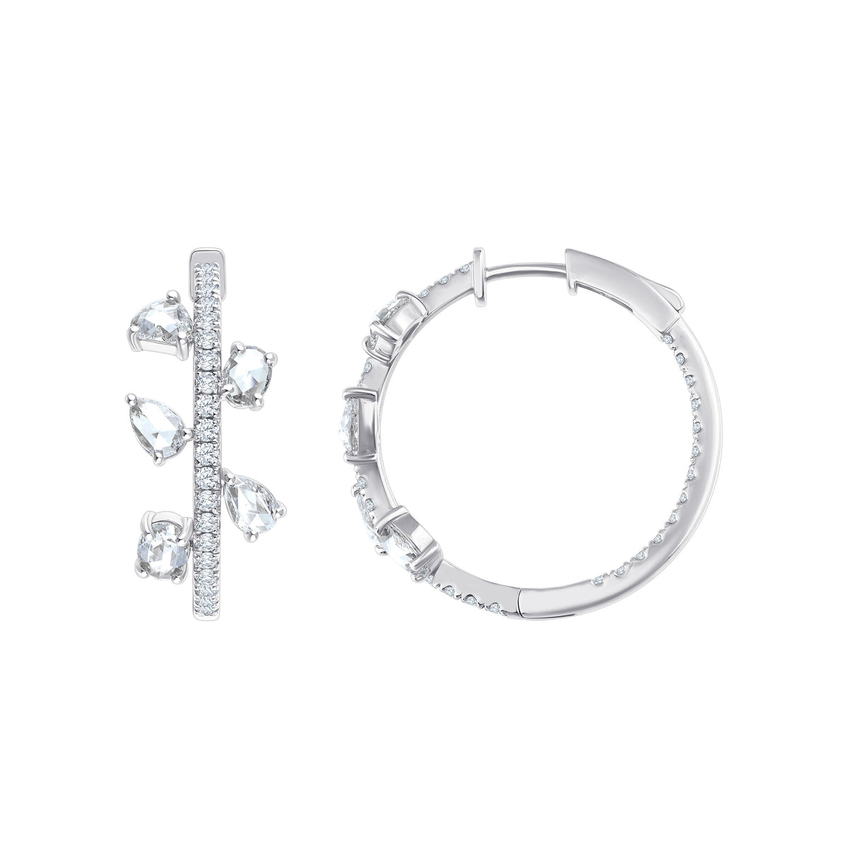 Rose Cut & Brilliant Cut Botanical Hoop Earrings