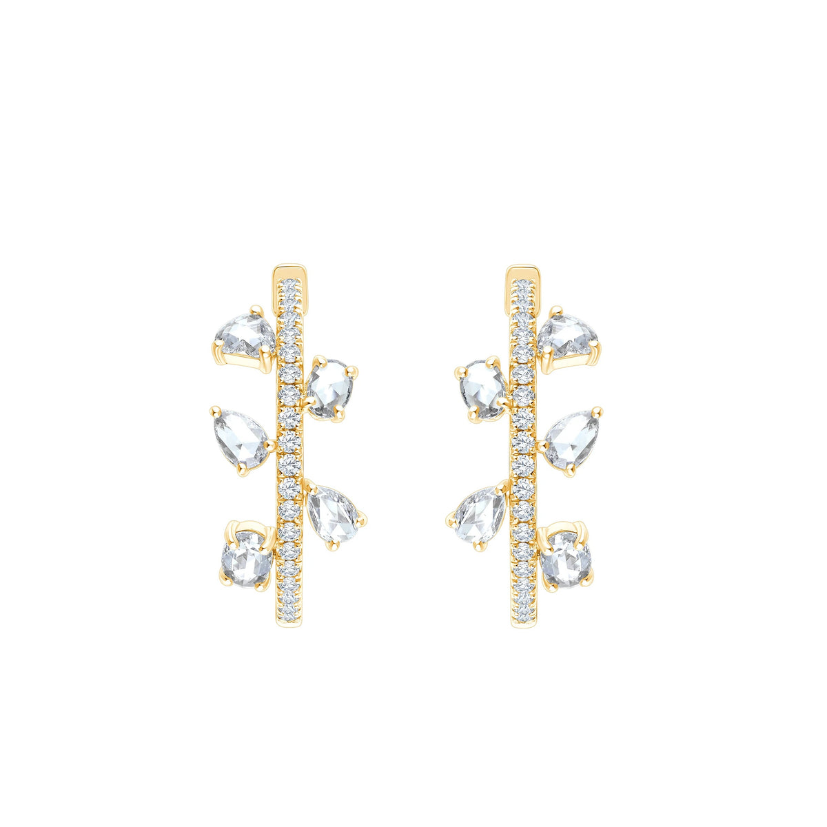 Rose Cut & Brilliant Cut Botanical Hoop Earrings