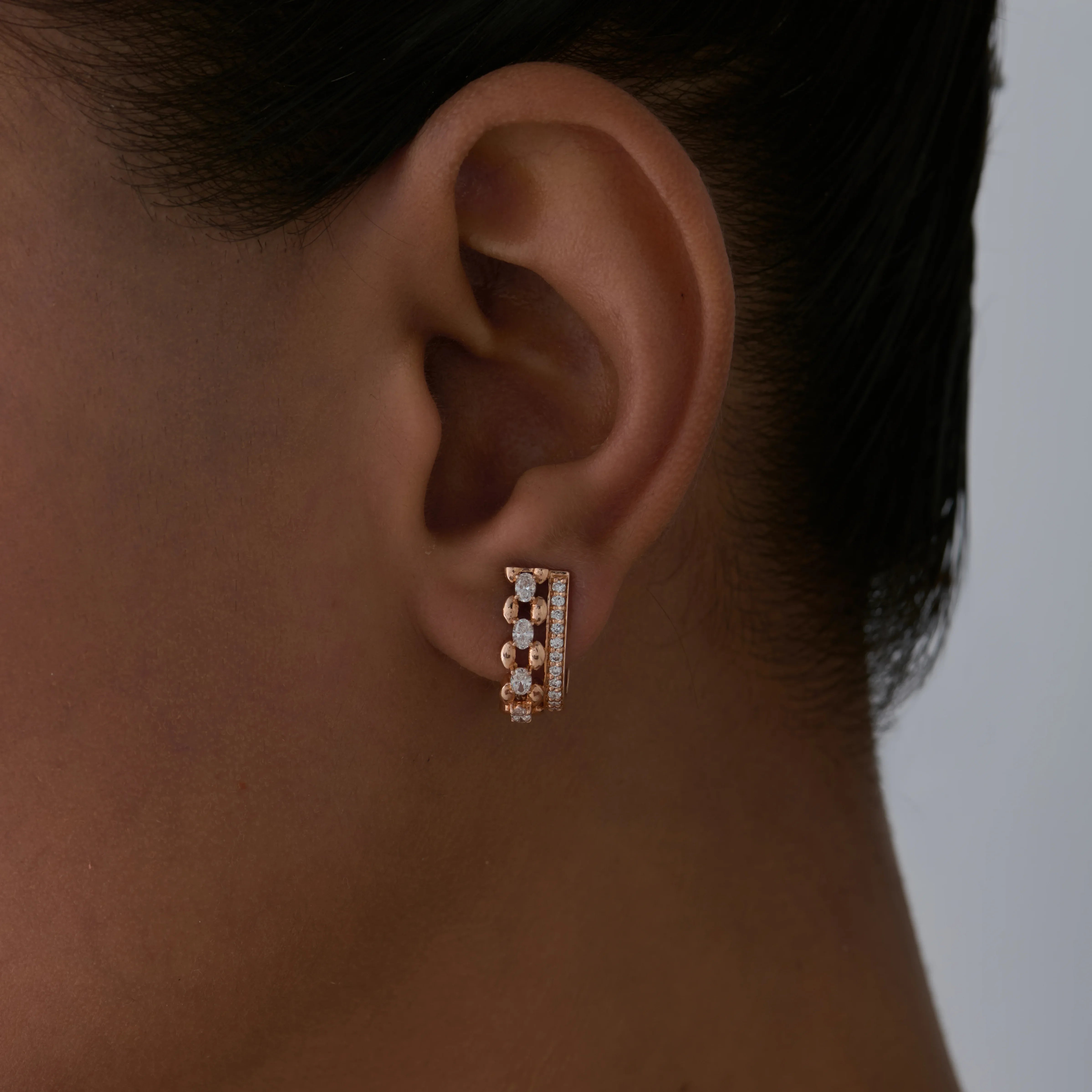 Mixed Cut Checkers Line Huggie Earrings