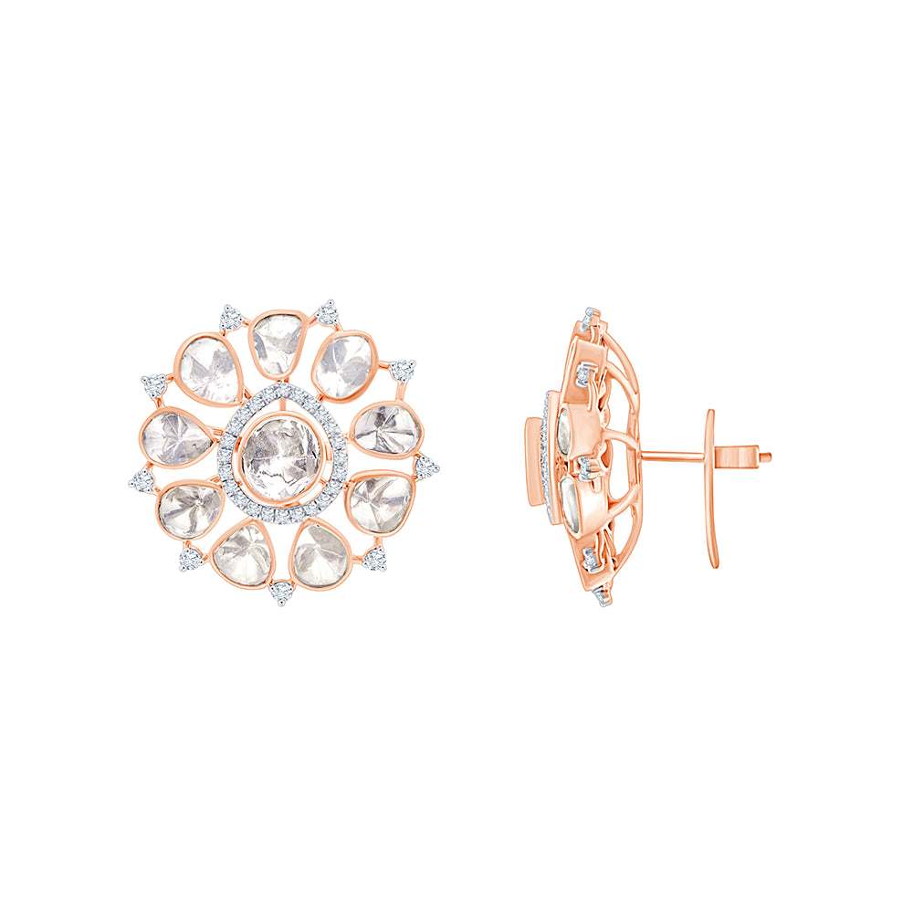 Mixed Cut Polki Floral Stud Earrings 