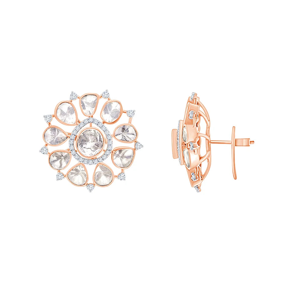 Mixed Cut Polki Floral Stud Earrings 
