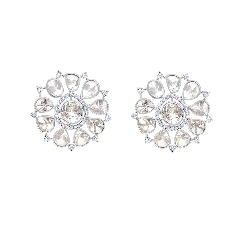 Mixed Cut Polki Floral Stud Earrings 