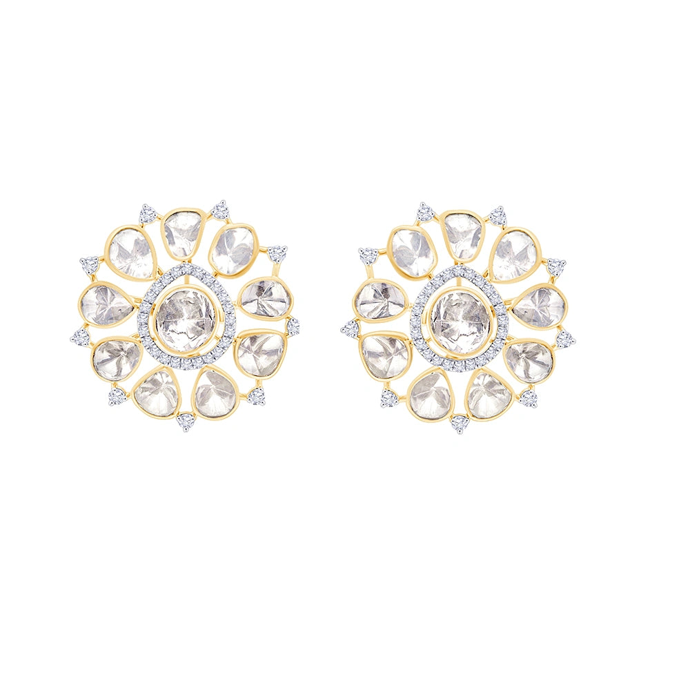 Mixed Cut Polki Floral Stud Earrings 