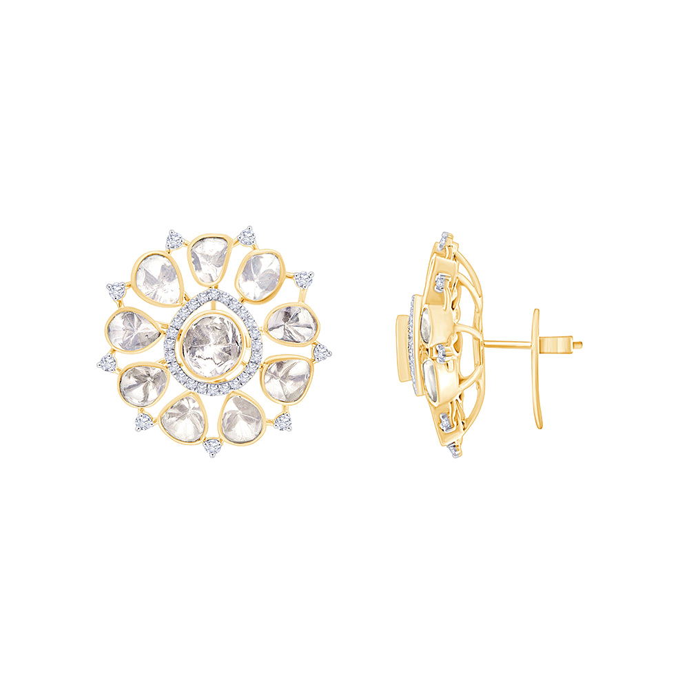 Mixed Cut Polki Floral Stud Earrings 