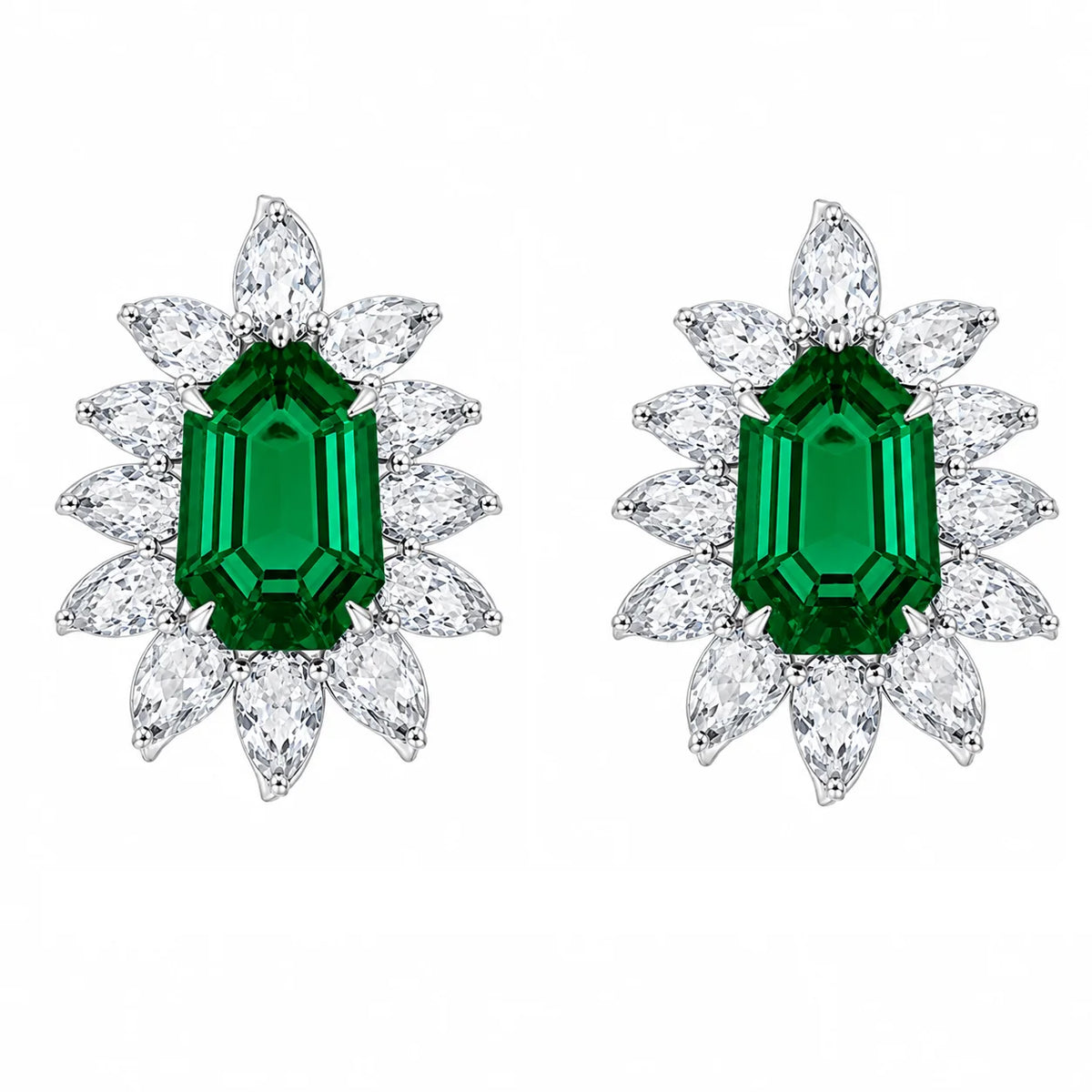 SemiPrecious Emerald Floral Stud Earrings