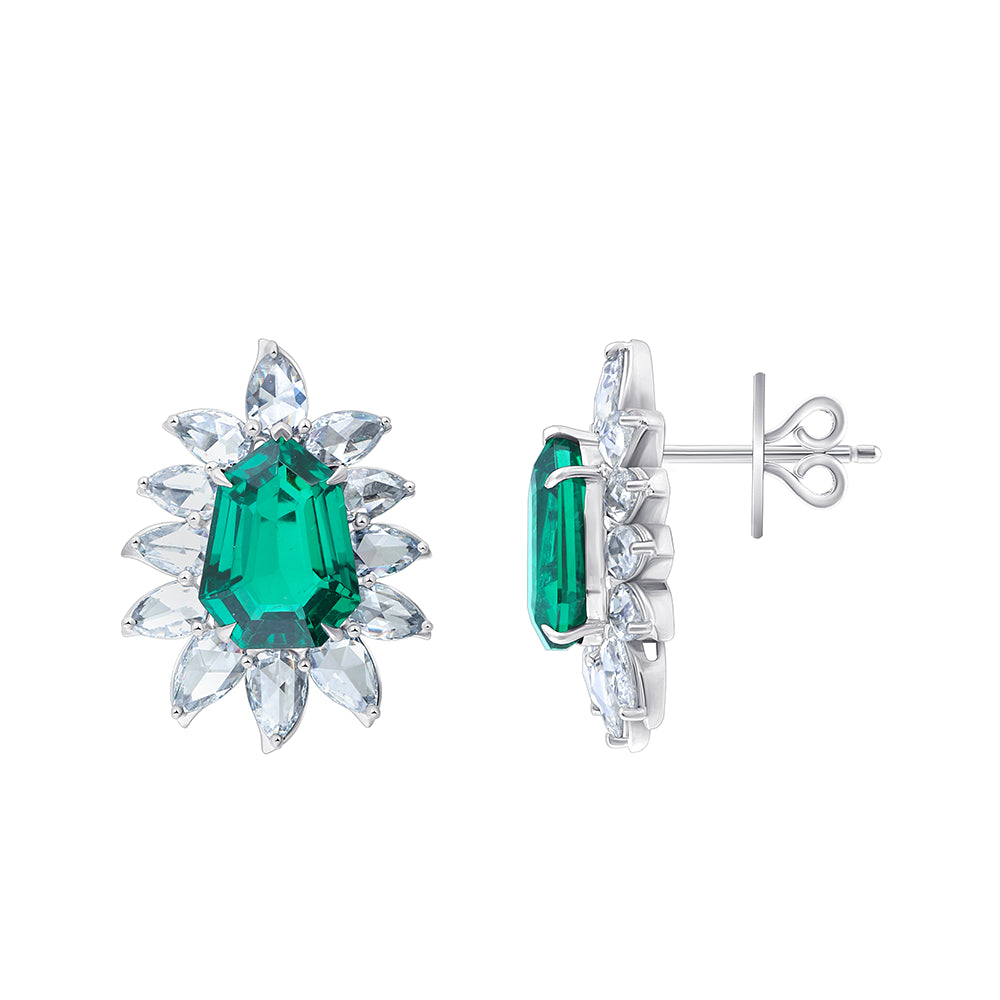 SemiPrecious Emerald Floral Stud Earrings