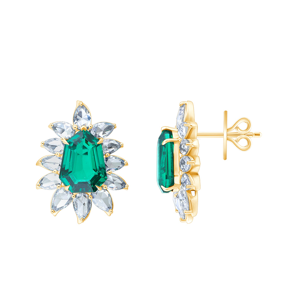 SemiPrecious Emerald Floral Stud Earrings