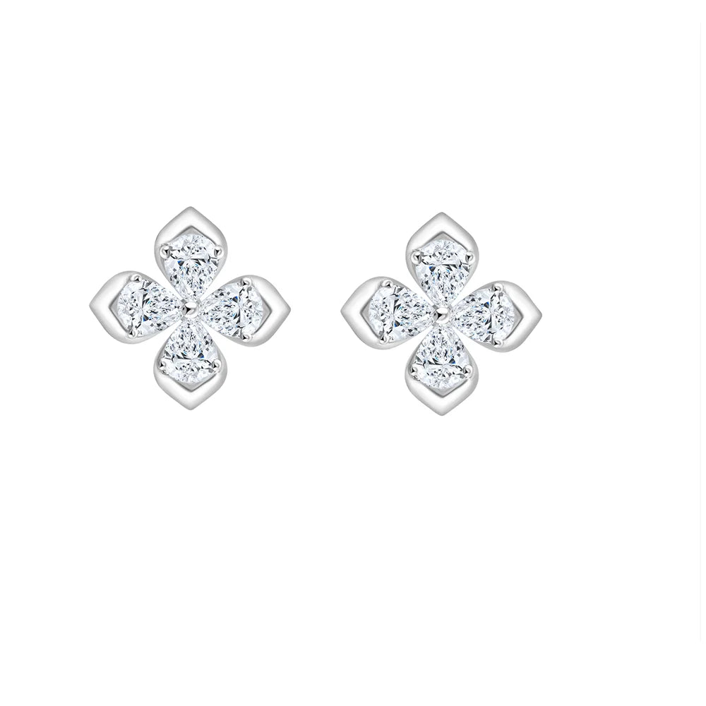 Pear Cut Floral Stud Earrings 