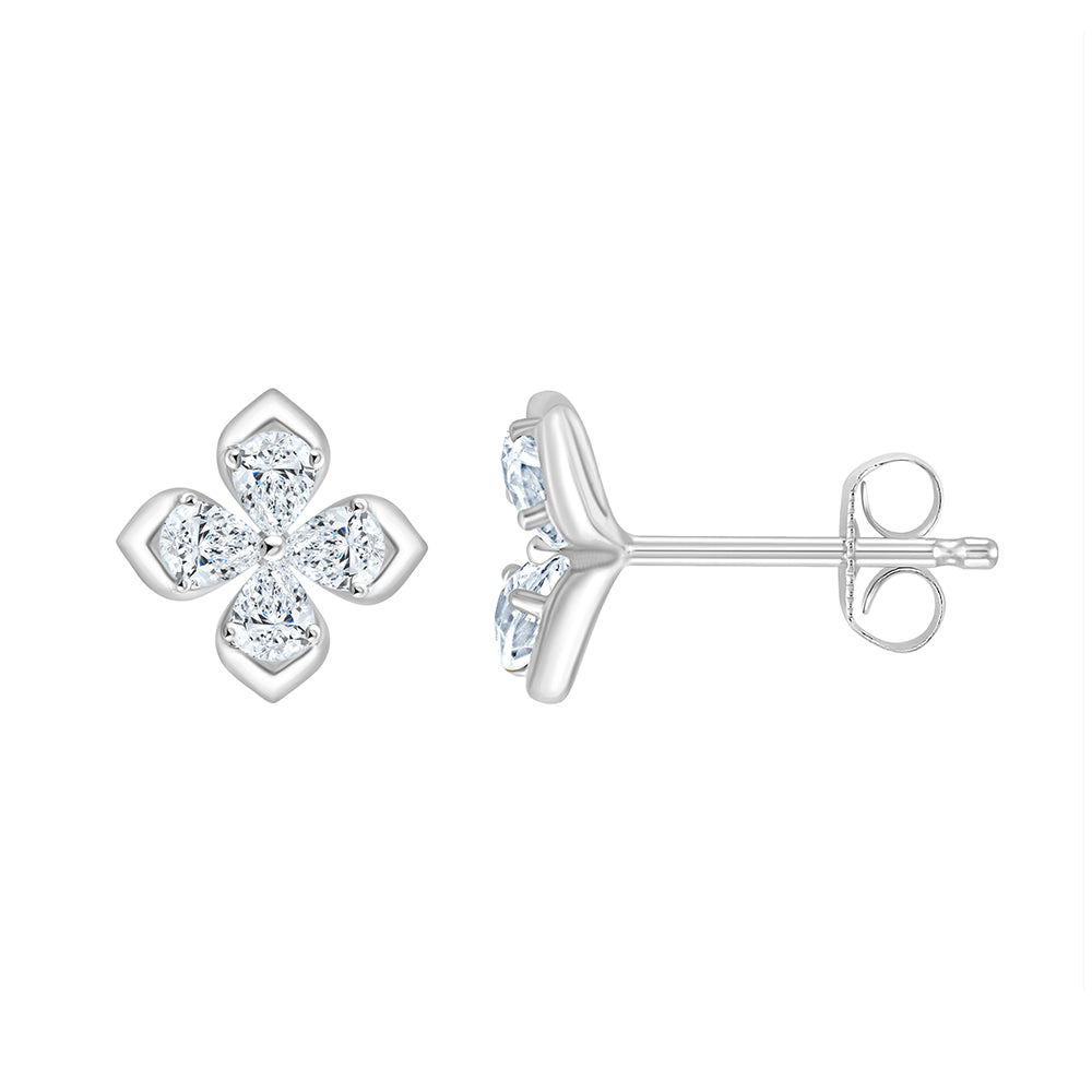 Pear Cut Floral Stud Earrings 
