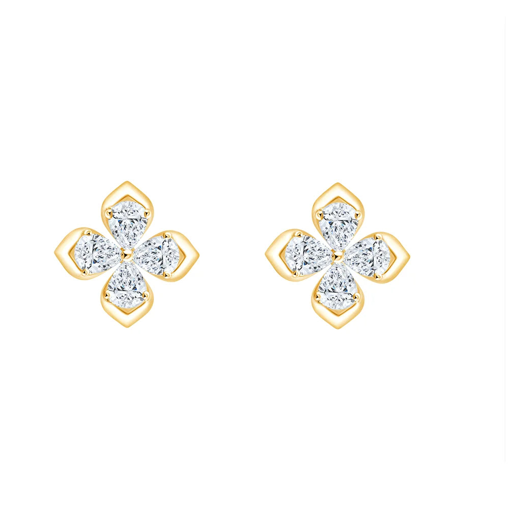 Pear Cut Floral Stud Earrings 