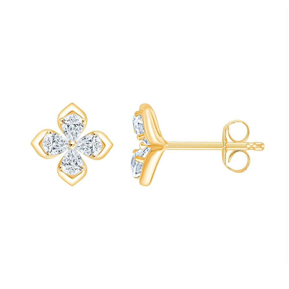 Pear Cut Floral Stud Earrings 
