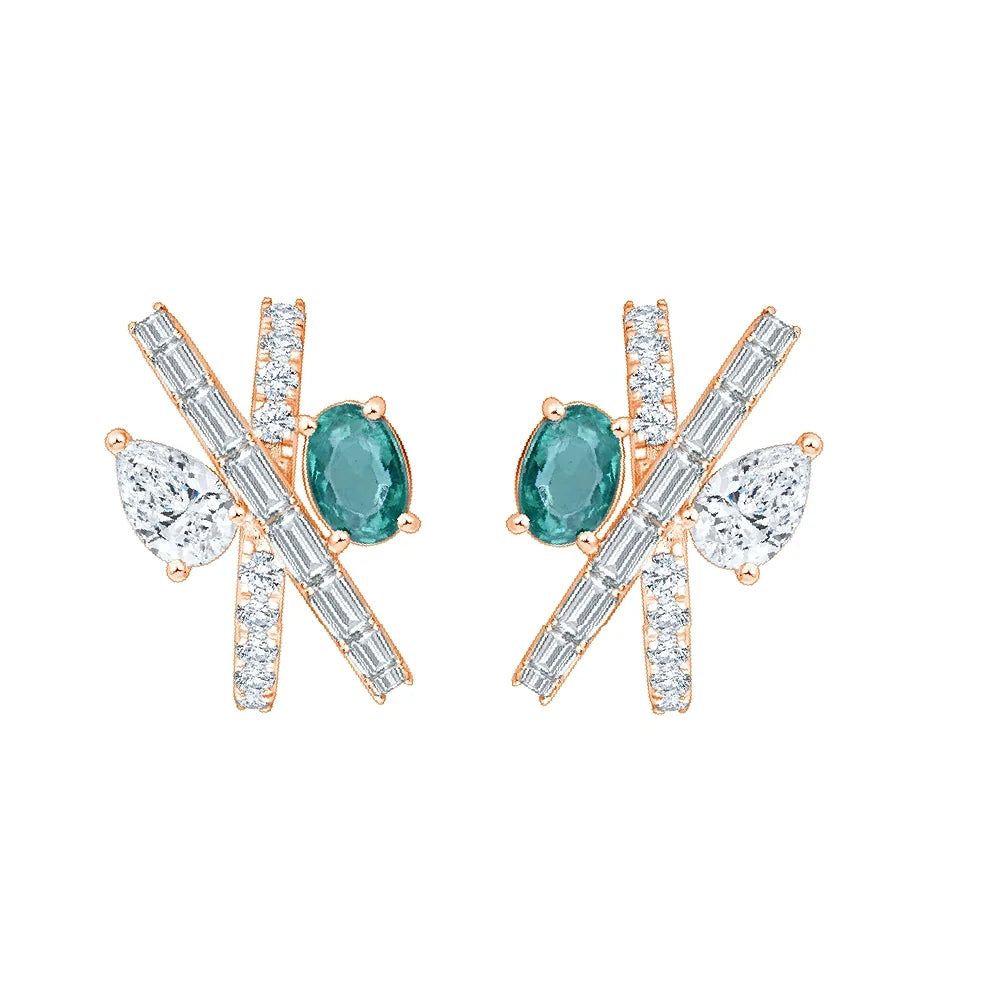 SemiPrecious Emerald Crossover Huggie Earrings 