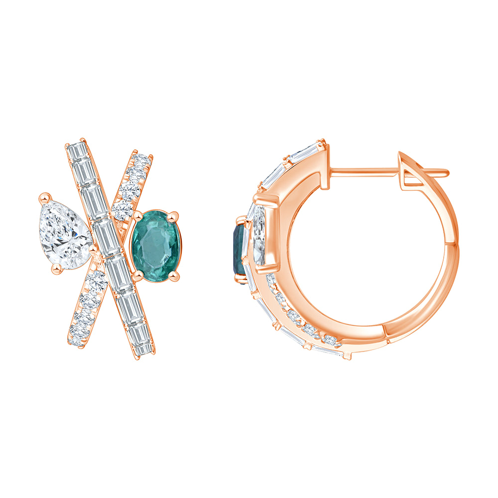 Semi-Precious Emerald Crossover Huggie Earrings 