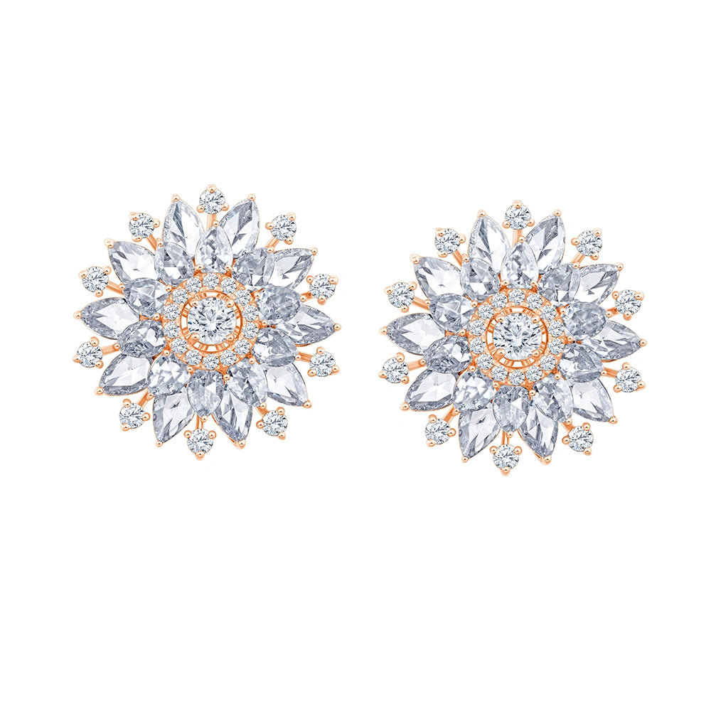 Mixed Cut Halo Floral Stud Earrings 