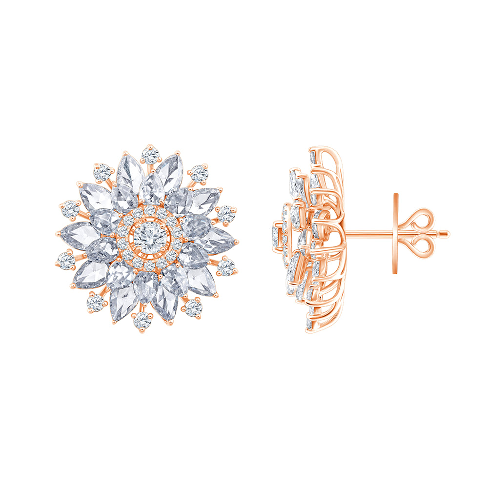 Mixed Cut Halo Floral Stud Earrings 