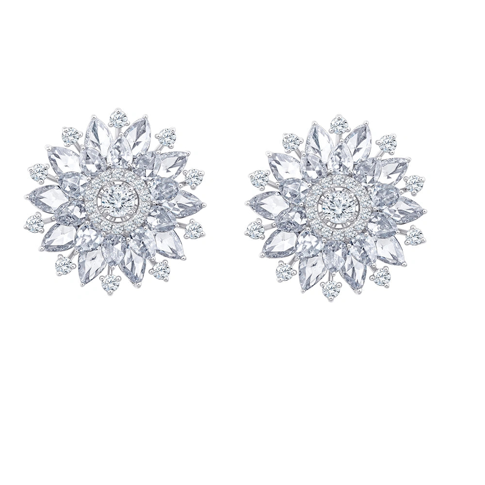 Mixed Cut Halo Floral Stud Earrings 