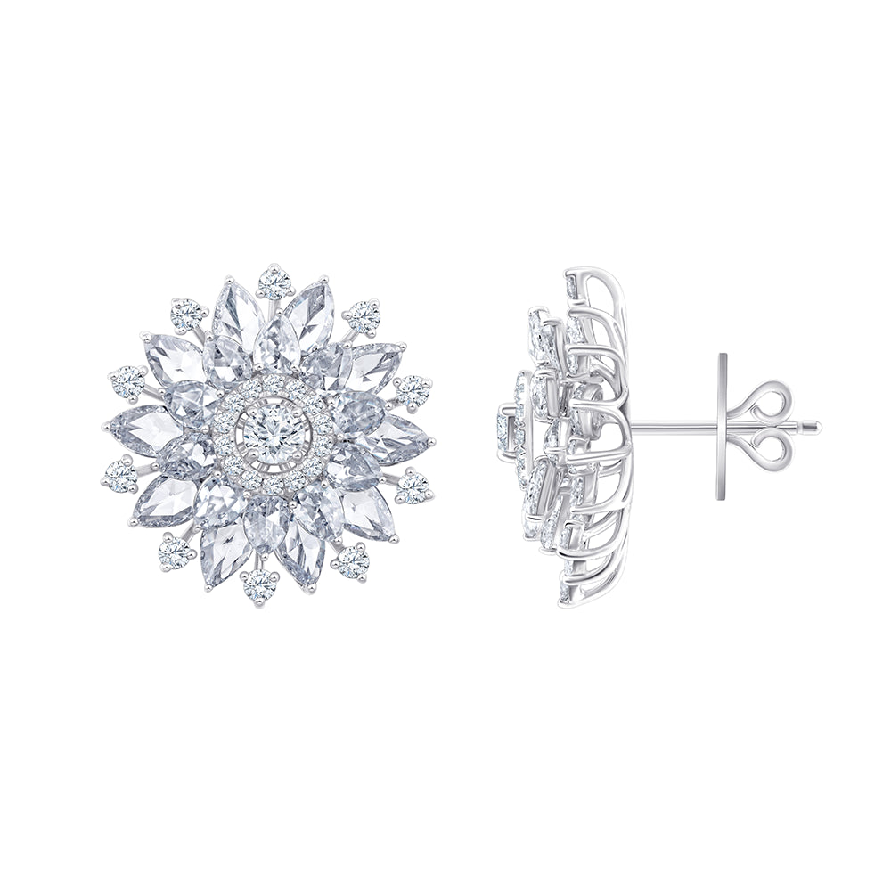 Mixed Cut Halo Floral Stud Earrings 