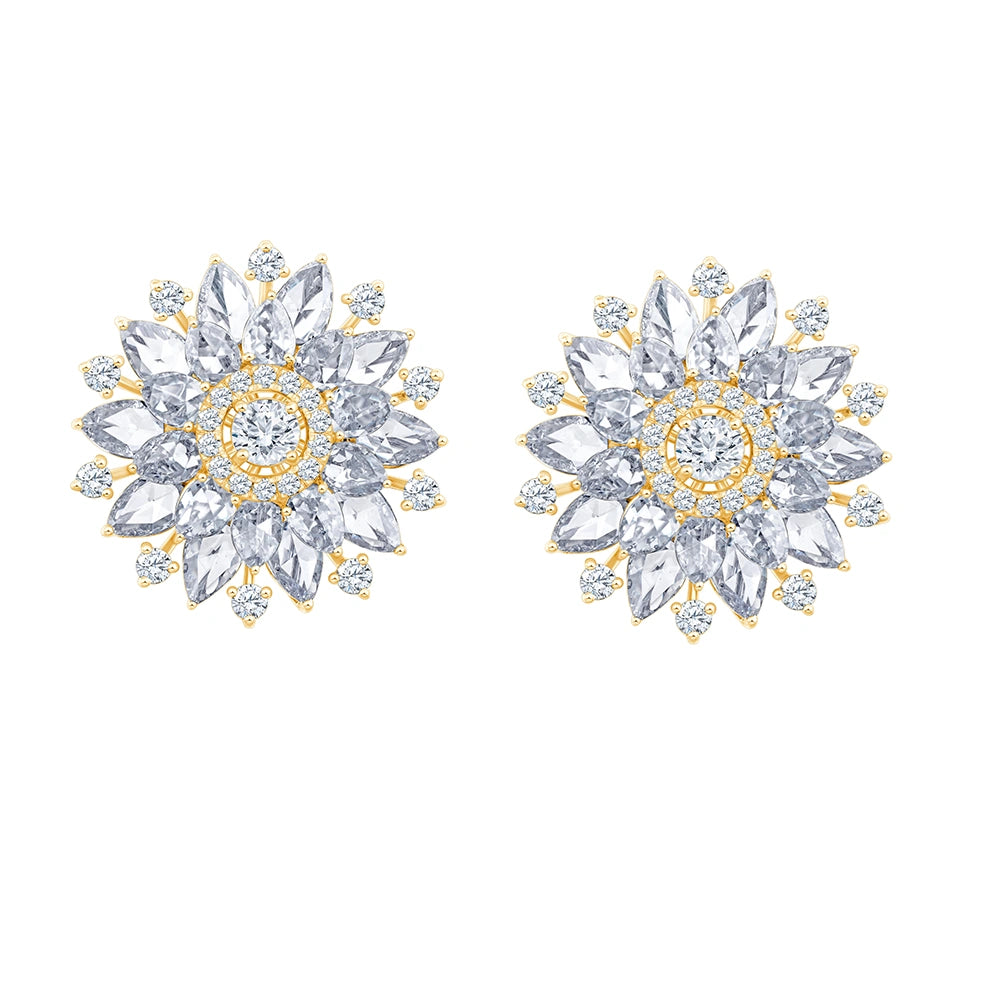 Mixed Cut Halo Floral Stud Earrings 