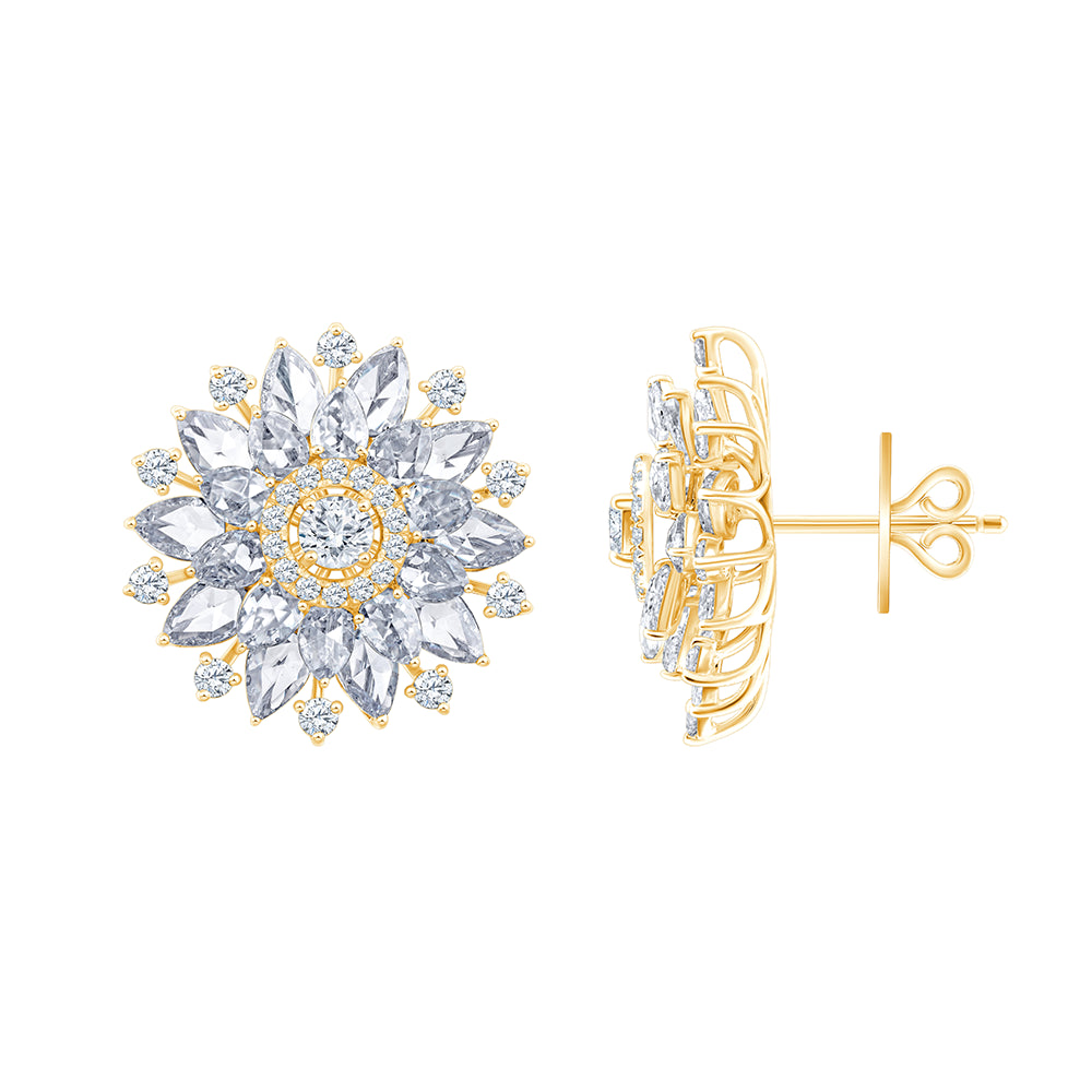 Mixed Cut Halo Floral Stud Earrings 